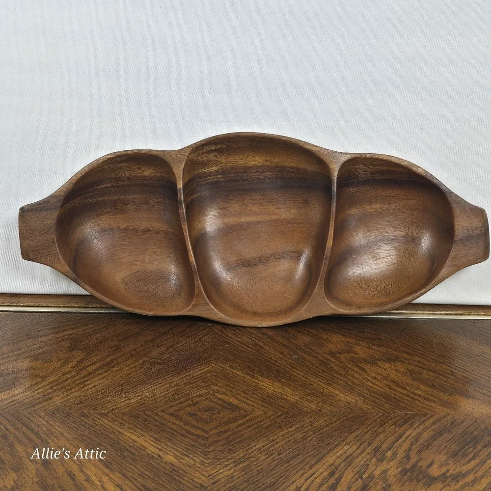 Very Vintage Monkey Pod Wooden Divided Dish Serving Bowl Tray Philippines